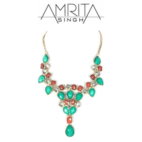 AMRITA Singh Crystal Dune Bib Necklace Turquoise/Coral - Picture 1 of 10